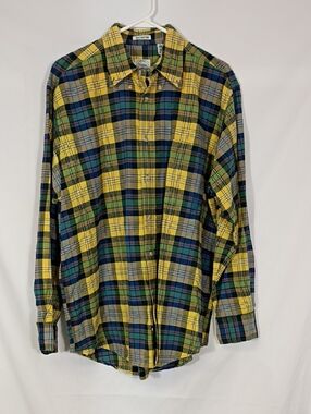 EUC Viyella Zephyr Cotton Yellow Plaid Mens Long Sleeve Button Down Size Large